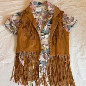 Wrangler x Lainey Wilson Fringe Vest & Western Front-Tie Blouse Set